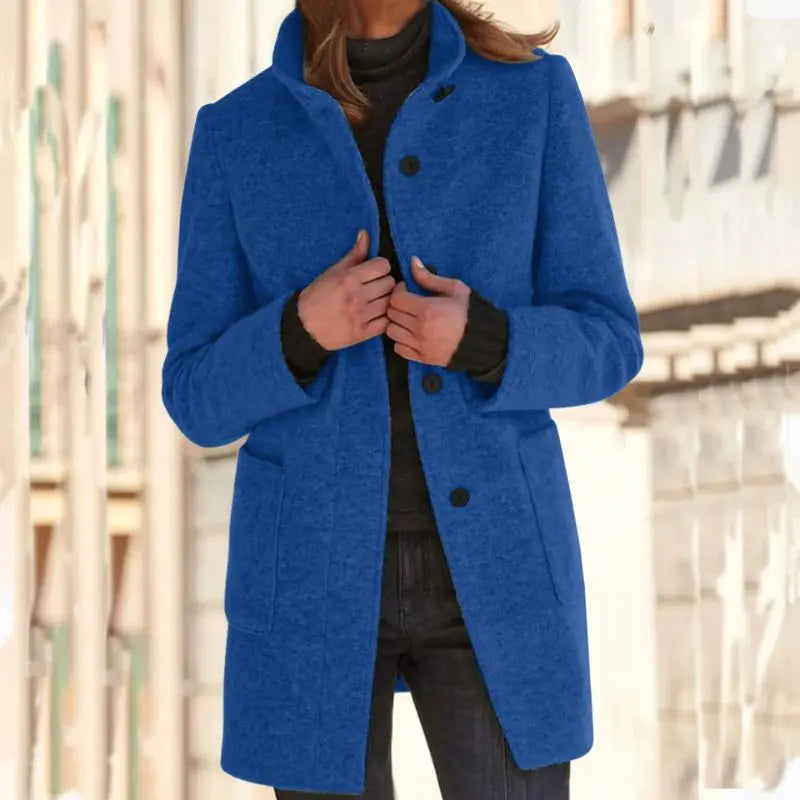 Manteau Hiver Femme Chic Mi-Long avec Poches et Col Montant 7