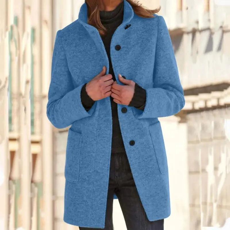 Manteau Hiver Femme Chic Mi-Long avec Poches et Col Montant 8