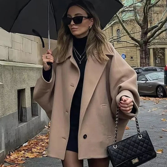 Manteau Hiver Femme Oversize à Manches Longues avec Devant à Boutons 1