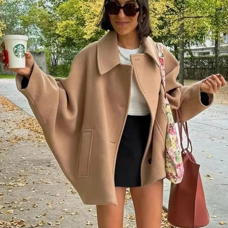 Manteau Hiver Femme Oversize à Manches Longues avec Devant à Boutons 2
