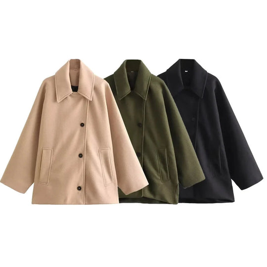 Manteau Hiver Femme Oversize à Manches Longues avec Devant à Boutons 5