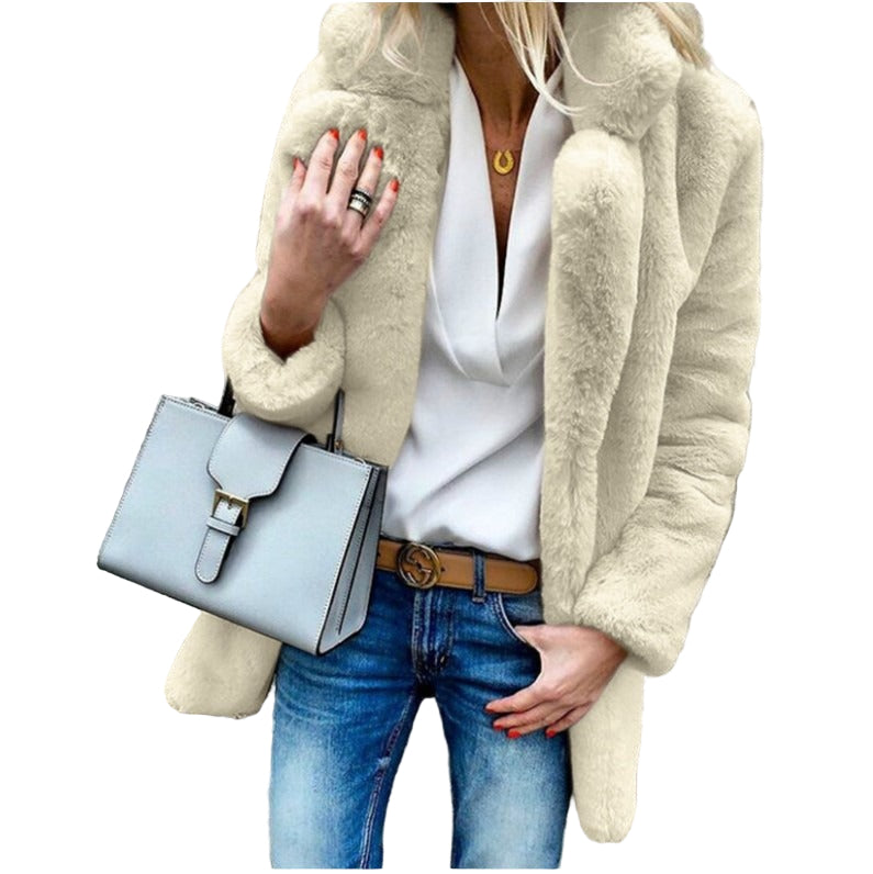 Manteau Hiver Femme Oversized en Fausse Fourrure à Col Replié 0
