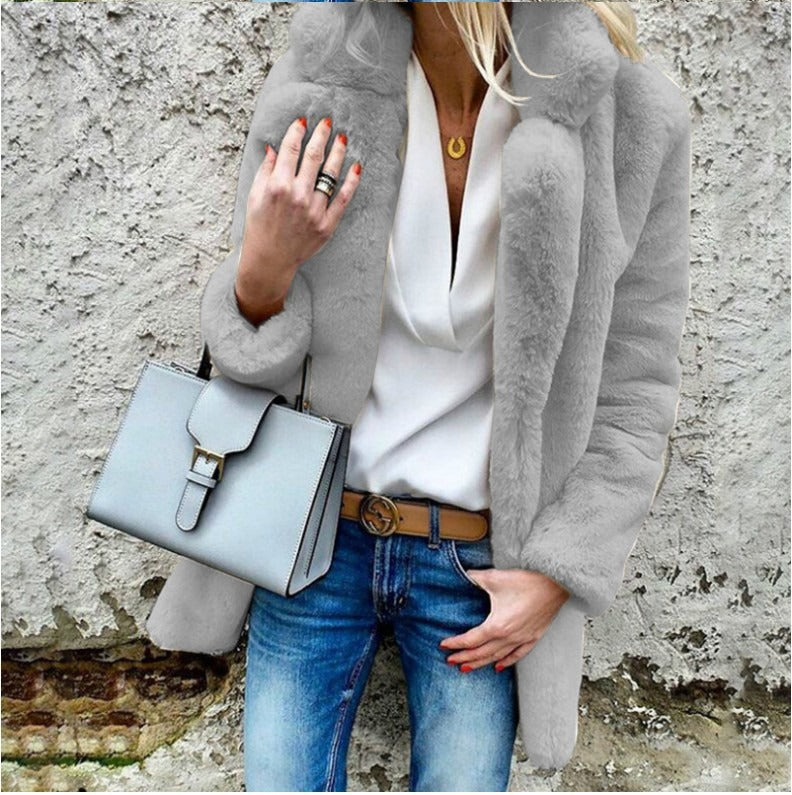 Manteau Hiver Femme Oversized en Fausse Fourrure à Col Replié 1