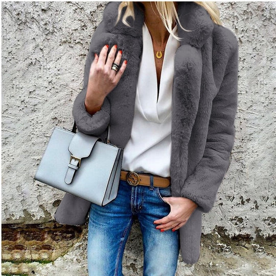 Manteau Hiver Femme Oversized en Fausse Fourrure à Col Replié 2