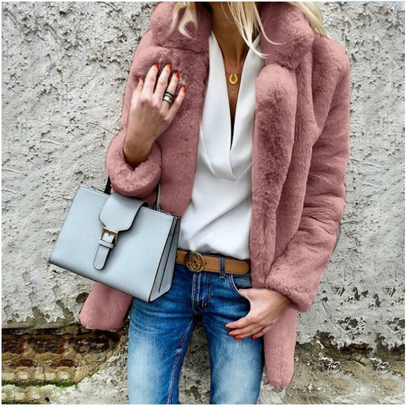 Manteau Hiver Femme Oversized en Fausse Fourrure à Col Replié 3