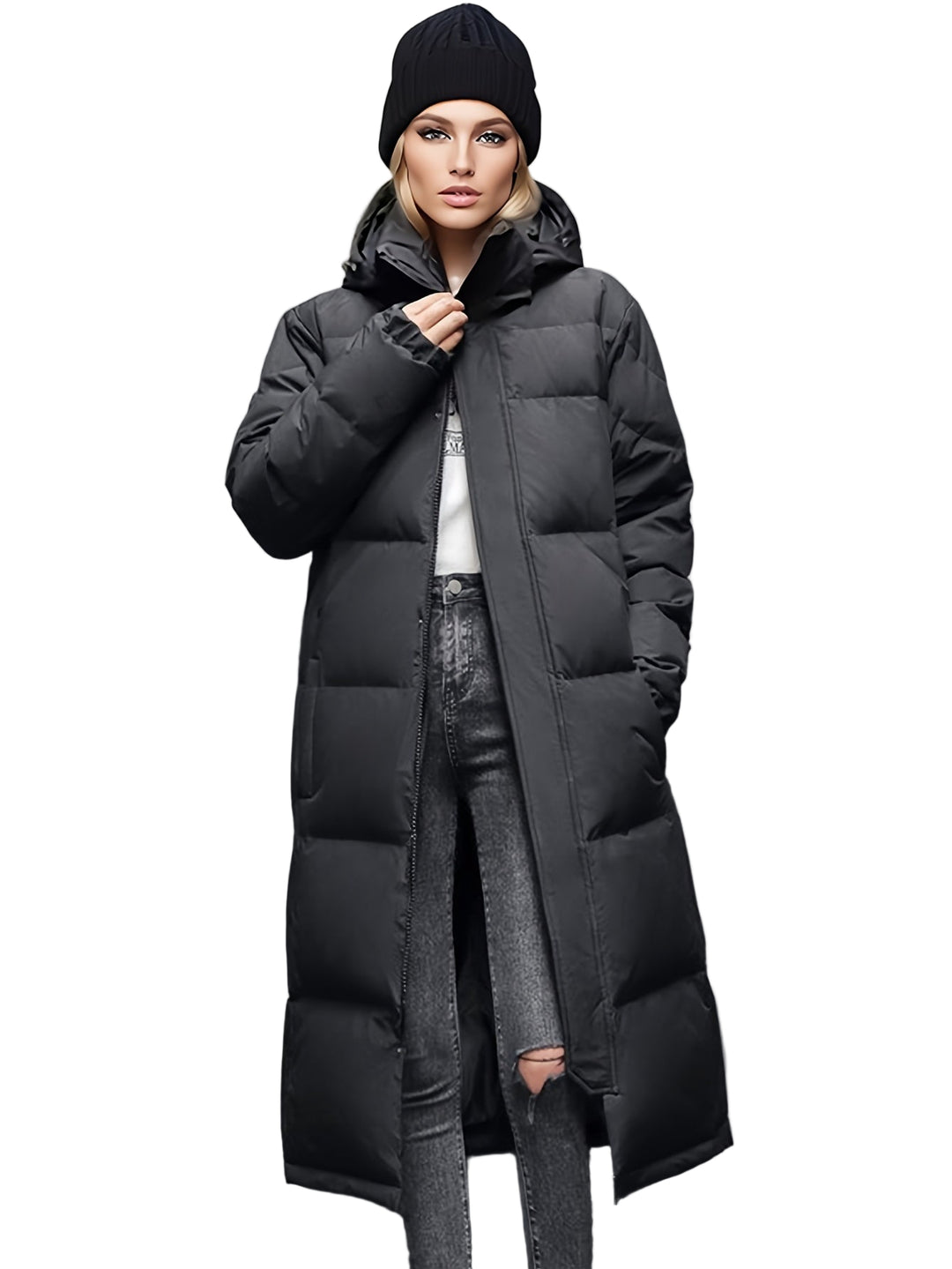 Manteau Long Femme Oversized Matelassé à Capuche 0