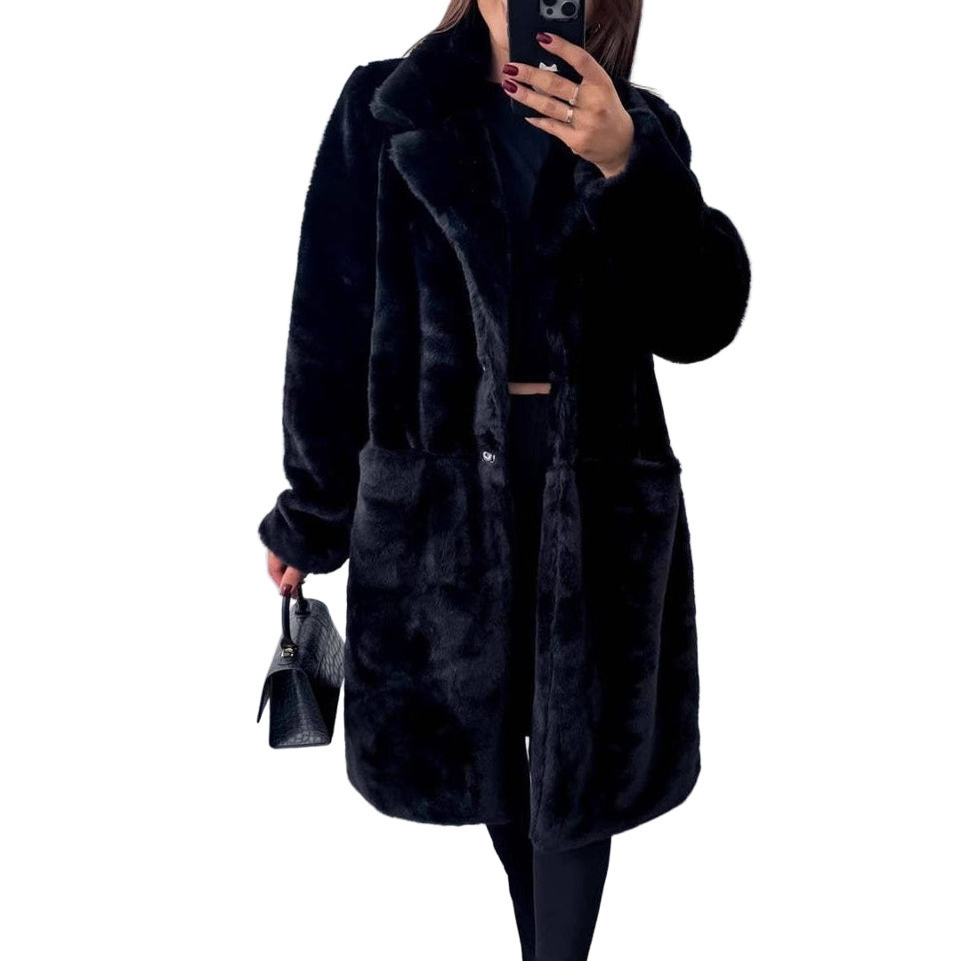 Manteau Long Femme Oversized avec Poches Avant 0