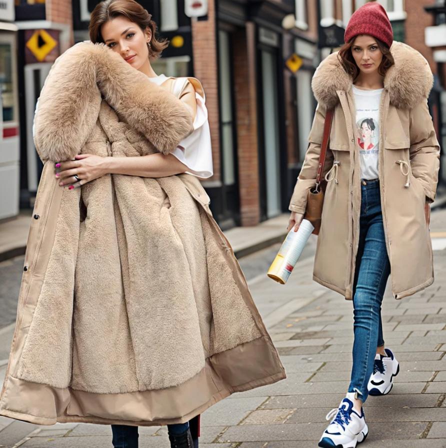 Manteau Matelassé Femme à Capuche en Fourrure Synthétique 1