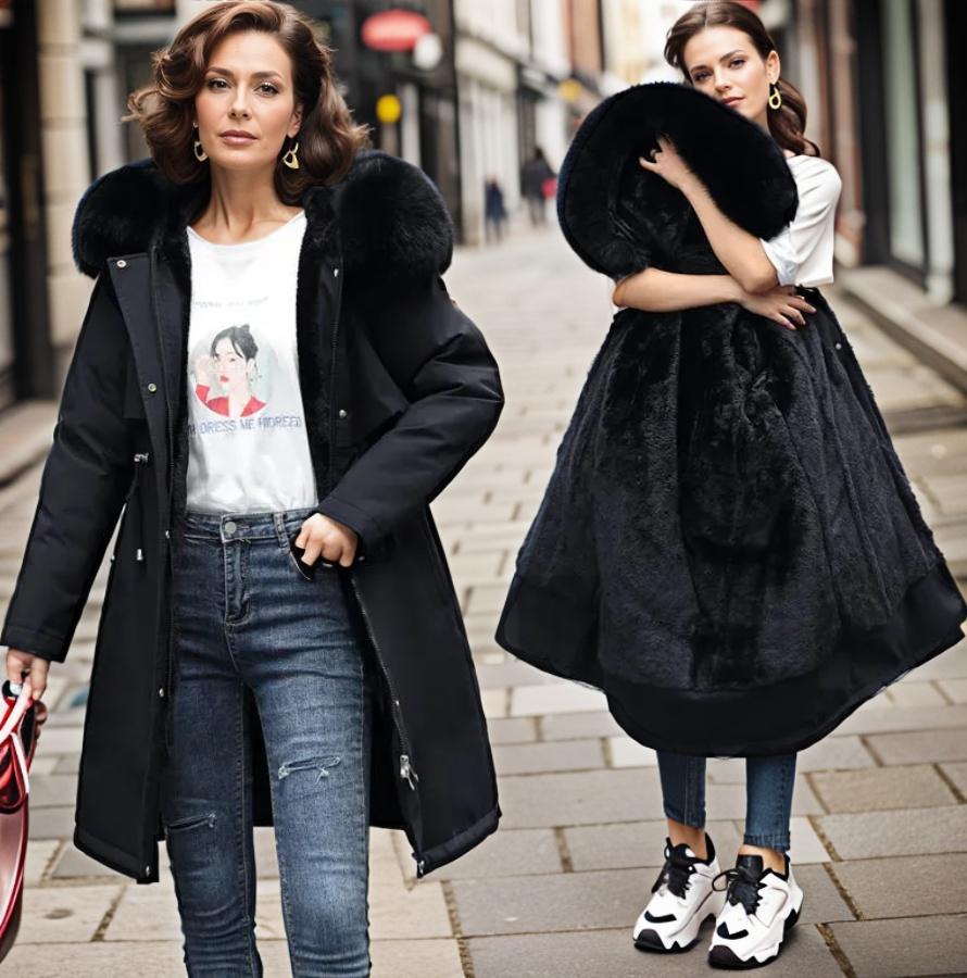Manteau Matelassé Femme à Capuche en Fourrure Synthétique 2