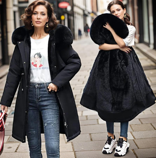 Manteau Matelassé Femme à Capuche en Fourrure Synthétique 2