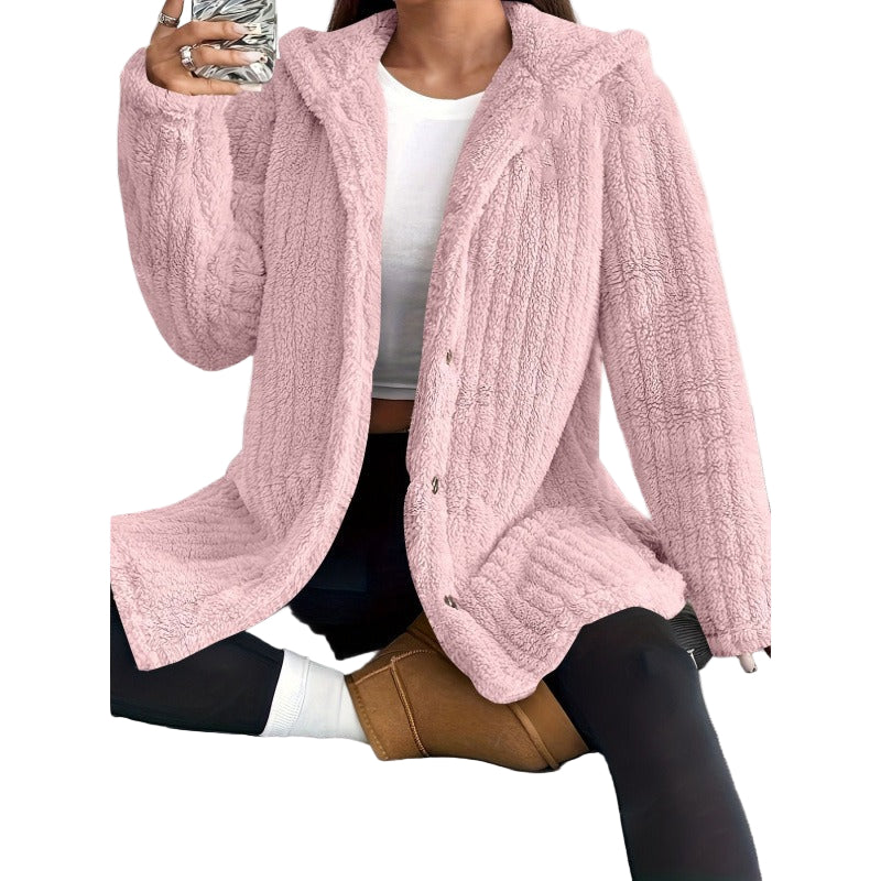 Manteau Oversized pour Femmes avec Texture Ribbed et Capuche 0