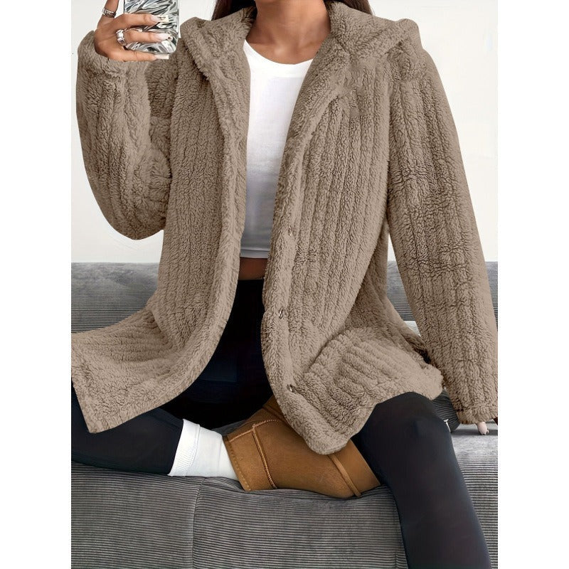 Manteau Oversized pour Femmes avec Texture Ribbed et Capuche 4