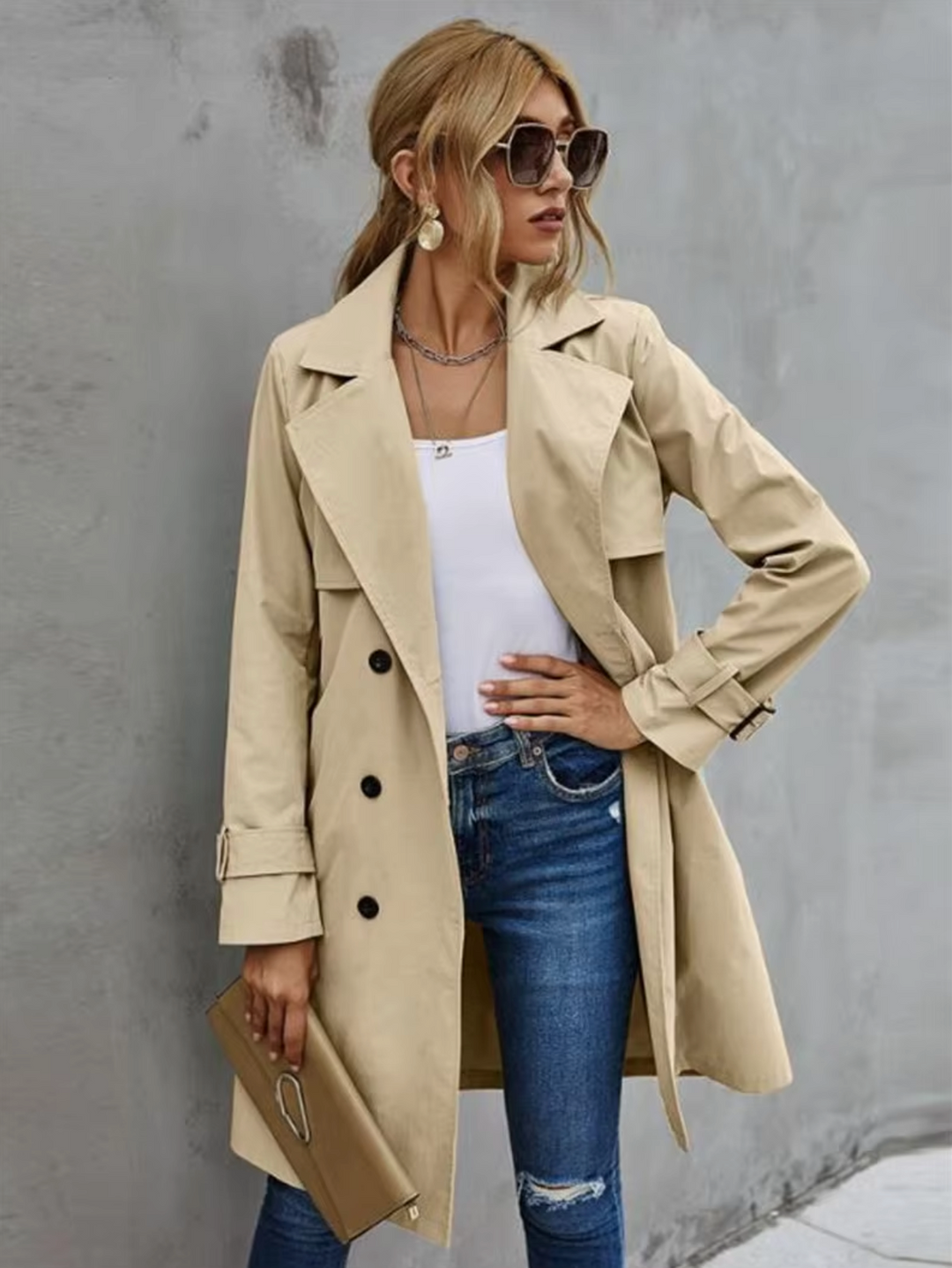 Manteau Trench Femme Classique à Double Boutonnage 1