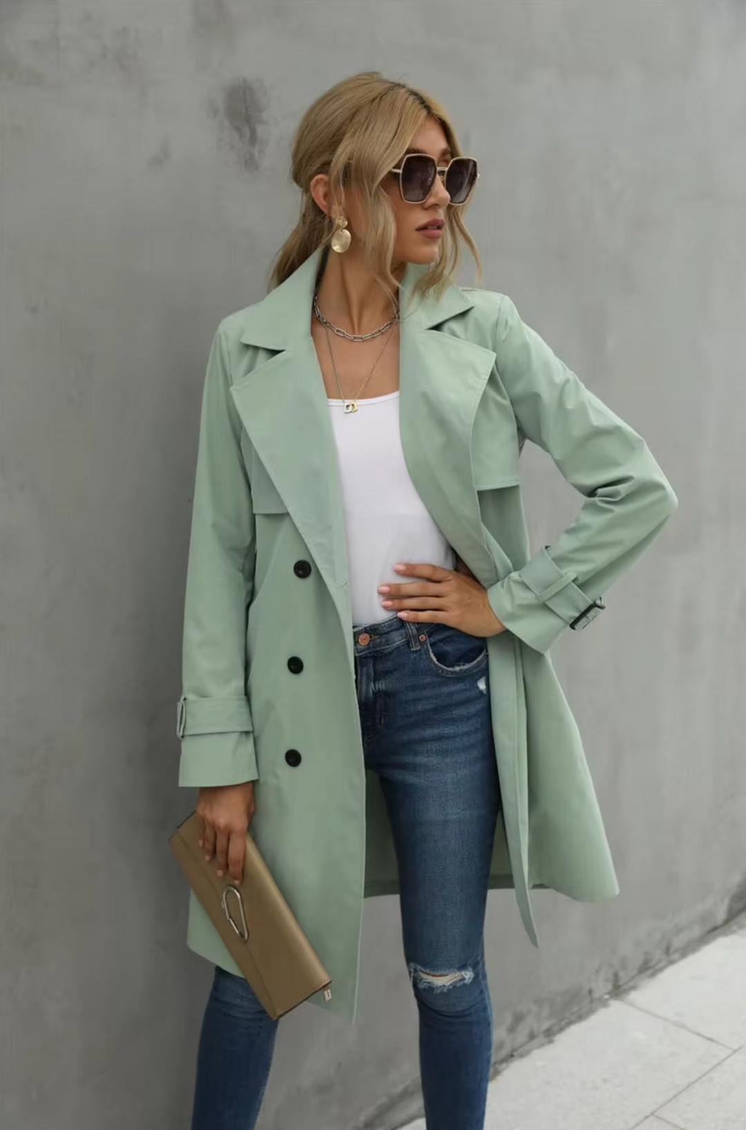 Manteau Trench Femme Classique à Double Boutonnage 3