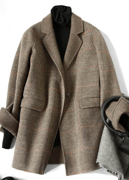 Manteau Vintage à Carreaux avec Col Claudine pour Femme 2