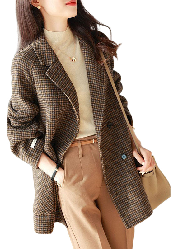 Manteau à Carreaux Chic avec Poches Crantées pour Femme 0