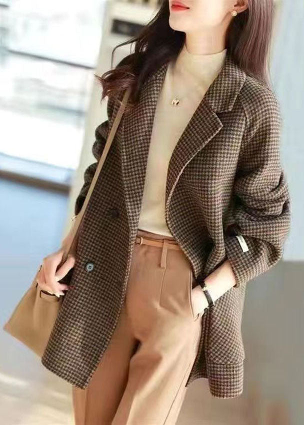 Manteau à Carreaux Chic avec Poches Crantées pour Femme 1