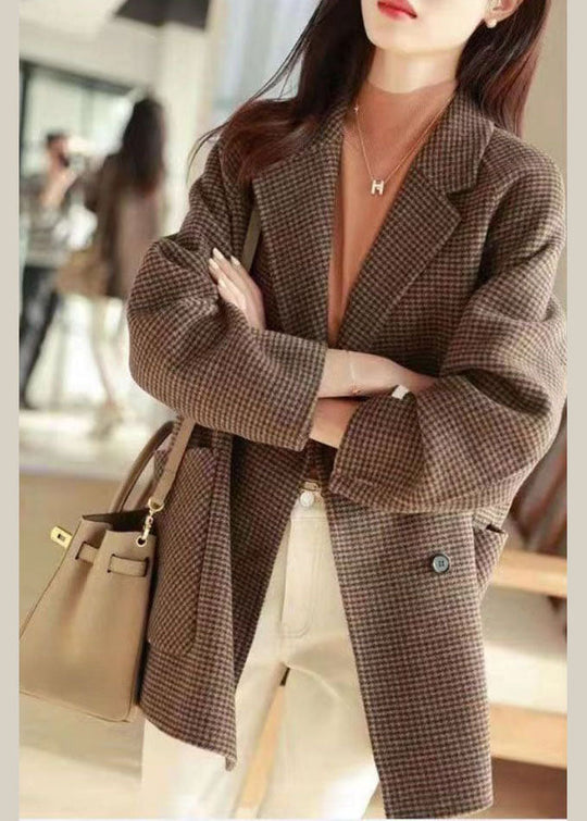 Manteau à Carreaux Chic avec Poches Crantées pour Femme 2