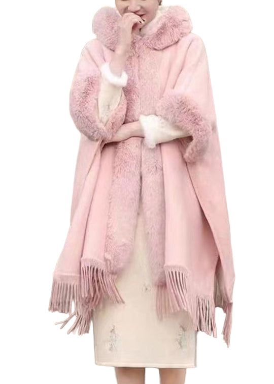 Manteau à capuche avec col en fourrure et pompon pour femmes 0