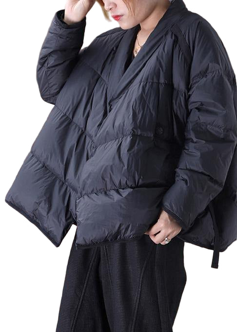 Manteau d'Hiver Oversize Noir à Col Montant 0