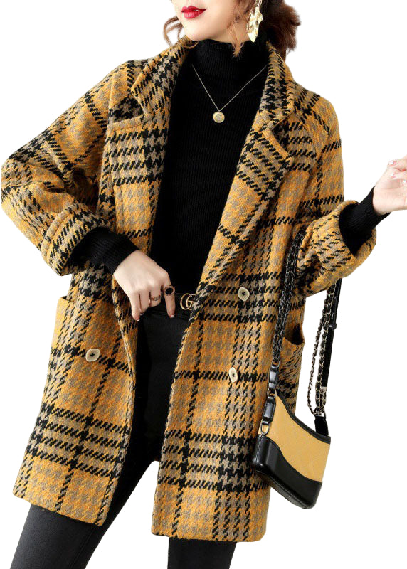 Manteau d'hiver à carreaux pour femmes avec col Peter Pan 0