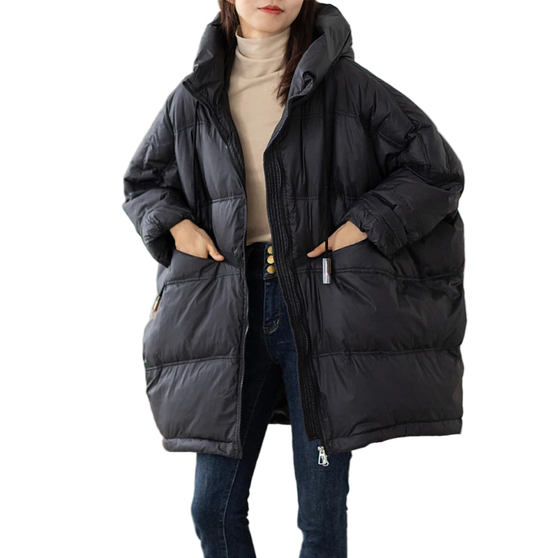 Manteau d'hiver pour femmes avec capuche et cordon de serrage 0
