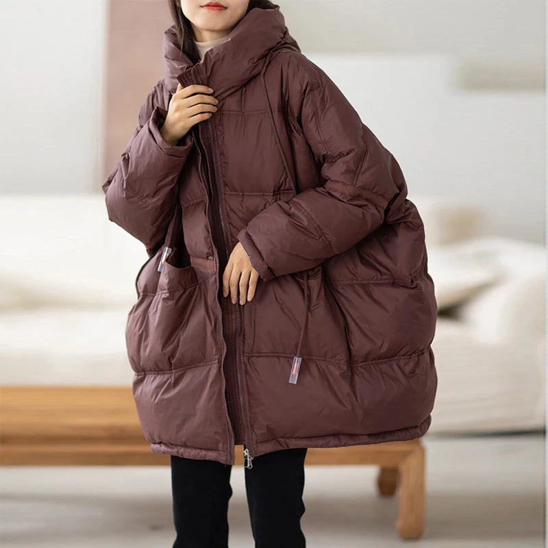 Manteau d'hiver pour femmes avec capuche et cordon de serrage 1