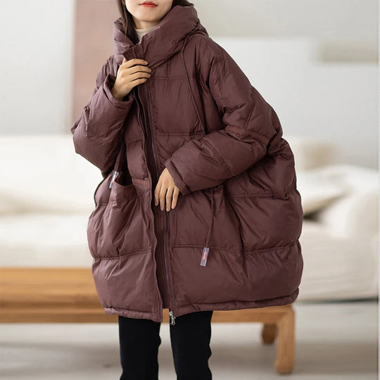 Manteau d'hiver pour femmes avec capuche et cordon de serrage 1