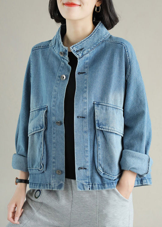 Manteau en Jean Femme Col Montant avec Poches 1