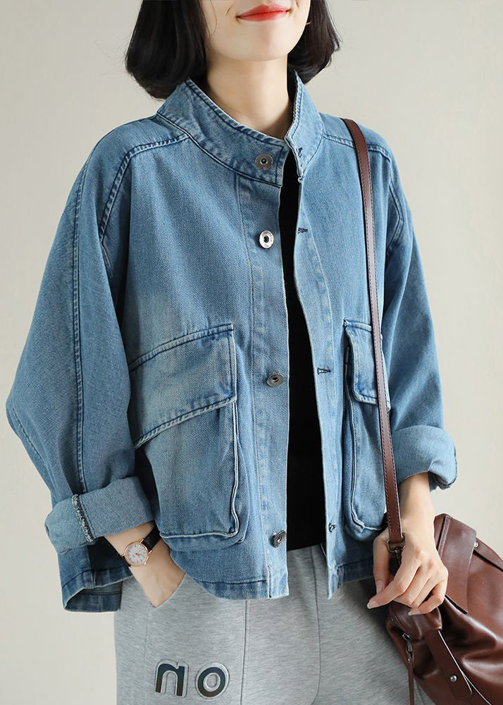 Manteau en Jean Femme Col Montant avec Poches 2