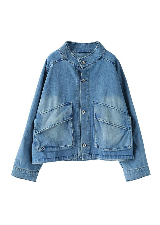 Manteau en Jean Femme Col Montant avec Poches 4
