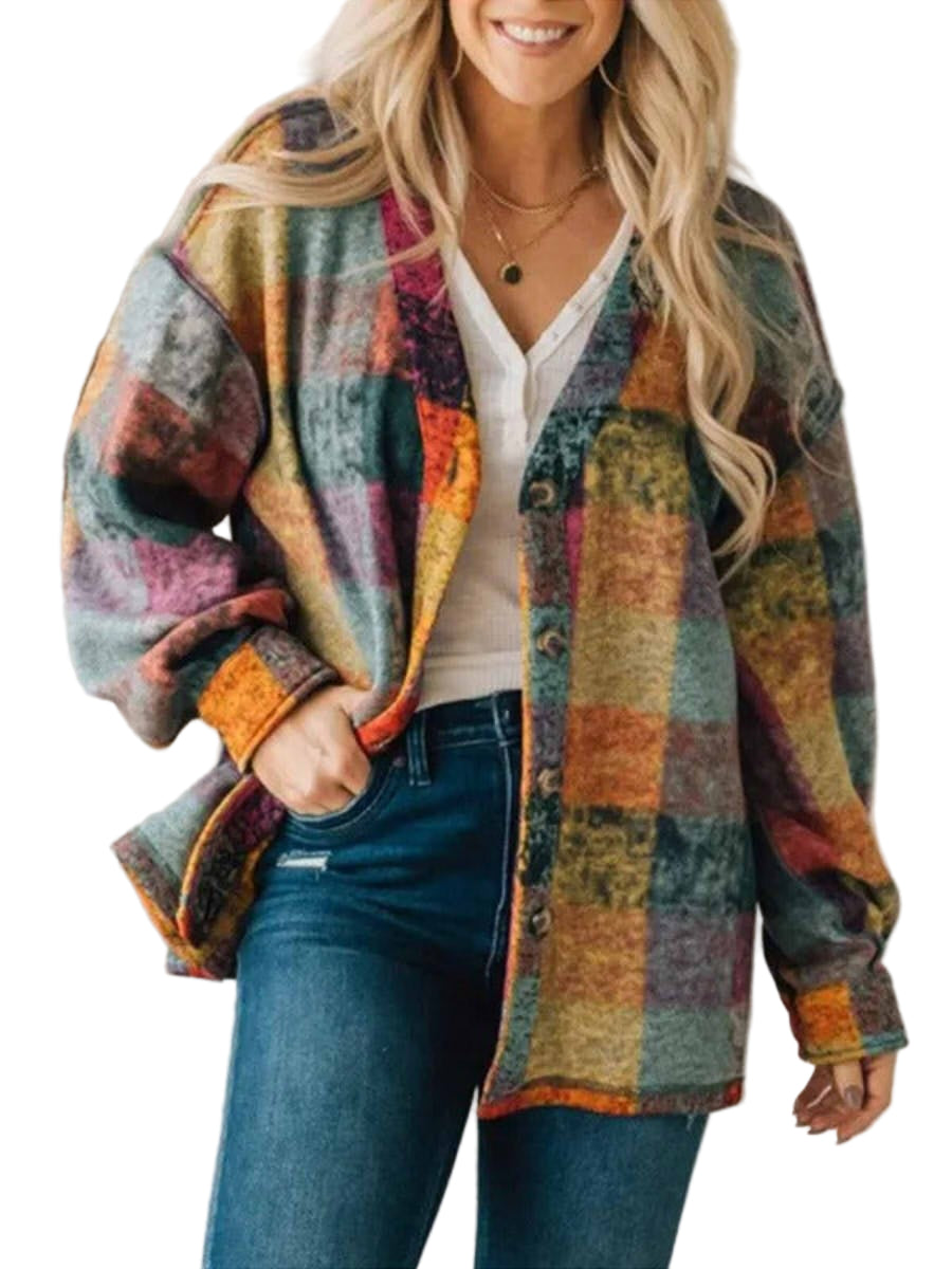 Manteau pour Femmes à Coupe Oversized en Fleece à Carreaux 0