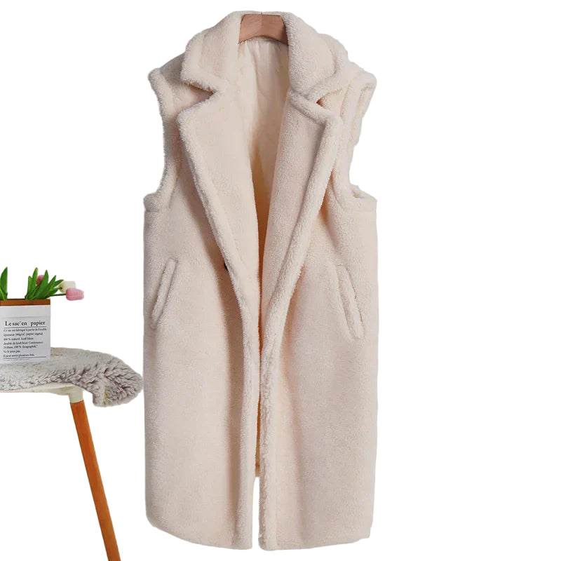 Manteau sans manches pour femmes en peluche - Coupe oversize 0