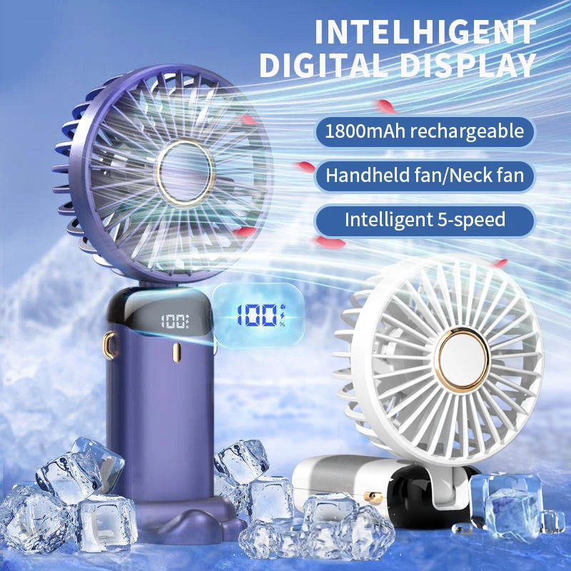 Mini Ventilateur Portable Pliable 5 Vitesses Avec Support Téléphone et Écran LED 0