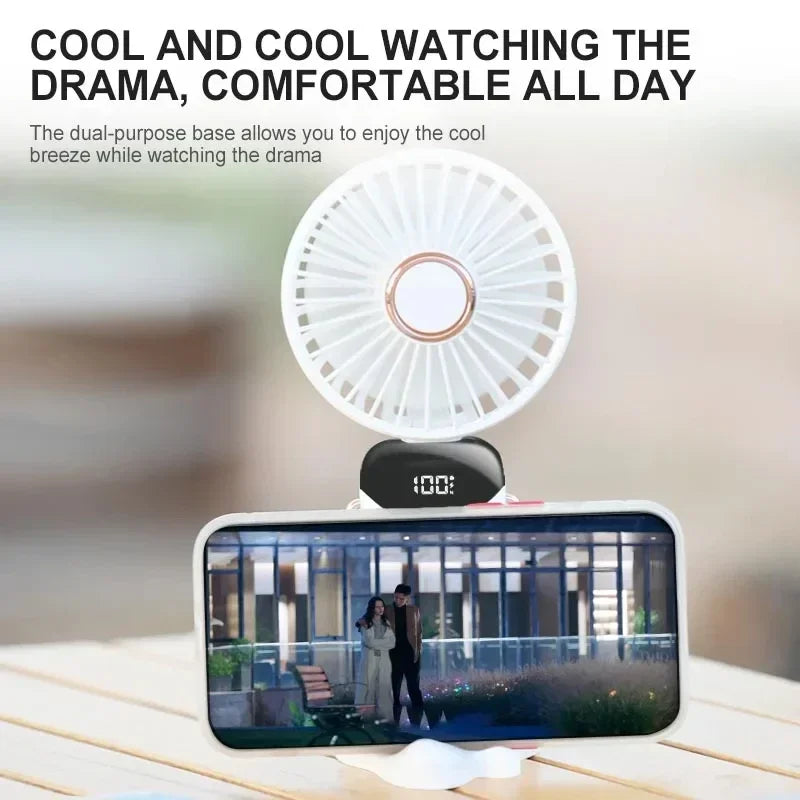Mini Ventilateur Portable Pliable 5 Vitesses Avec Support Téléphone et Écran LED 2