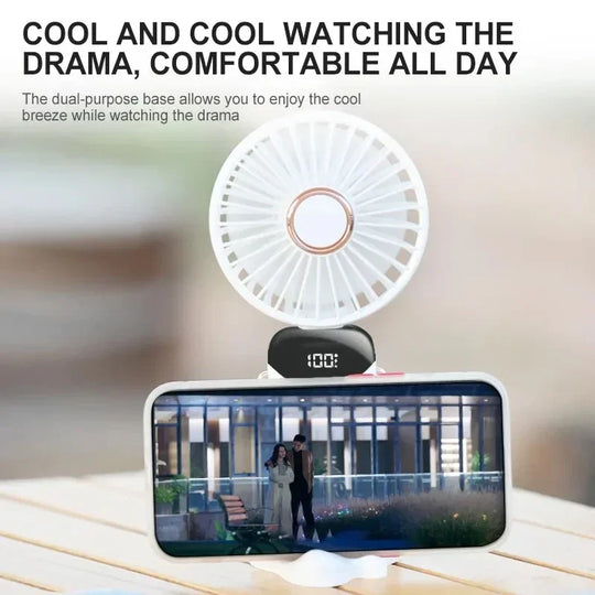 Mini Ventilateur Portable Pliable 5 Vitesses Avec Support Téléphone et Écran LED 2