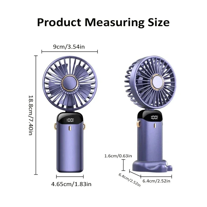 Mini Ventilateur Portable Pliable 5 Vitesses Avec Support Téléphone et Écran LED 5