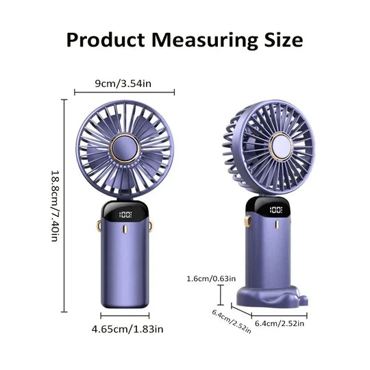 Mini Ventilateur Portable Pliable 5 Vitesses Avec Support Téléphone et Écran LED 5