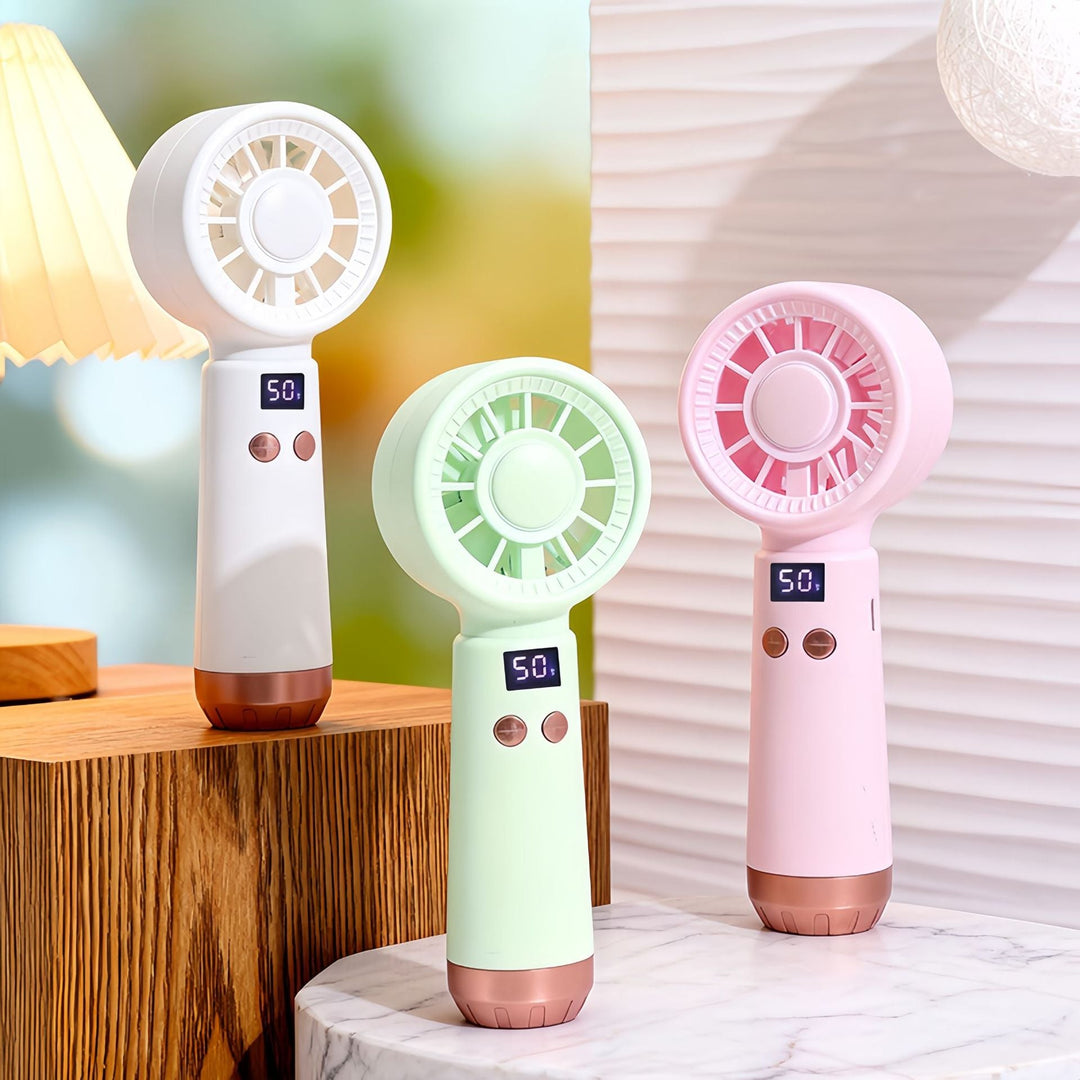 Mini Ventilateur Portable Rechargeable avec Affichage de Température pour Femme 1