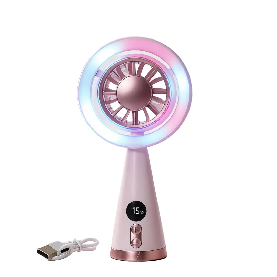 Mini Ventilateur Portable Rechargeable avec Éclairage LED et Affichage Numérique 0