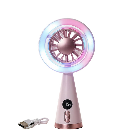 Mini Ventilateur Portable Rechargeable avec Éclairage LED et Affichage Numérique 0