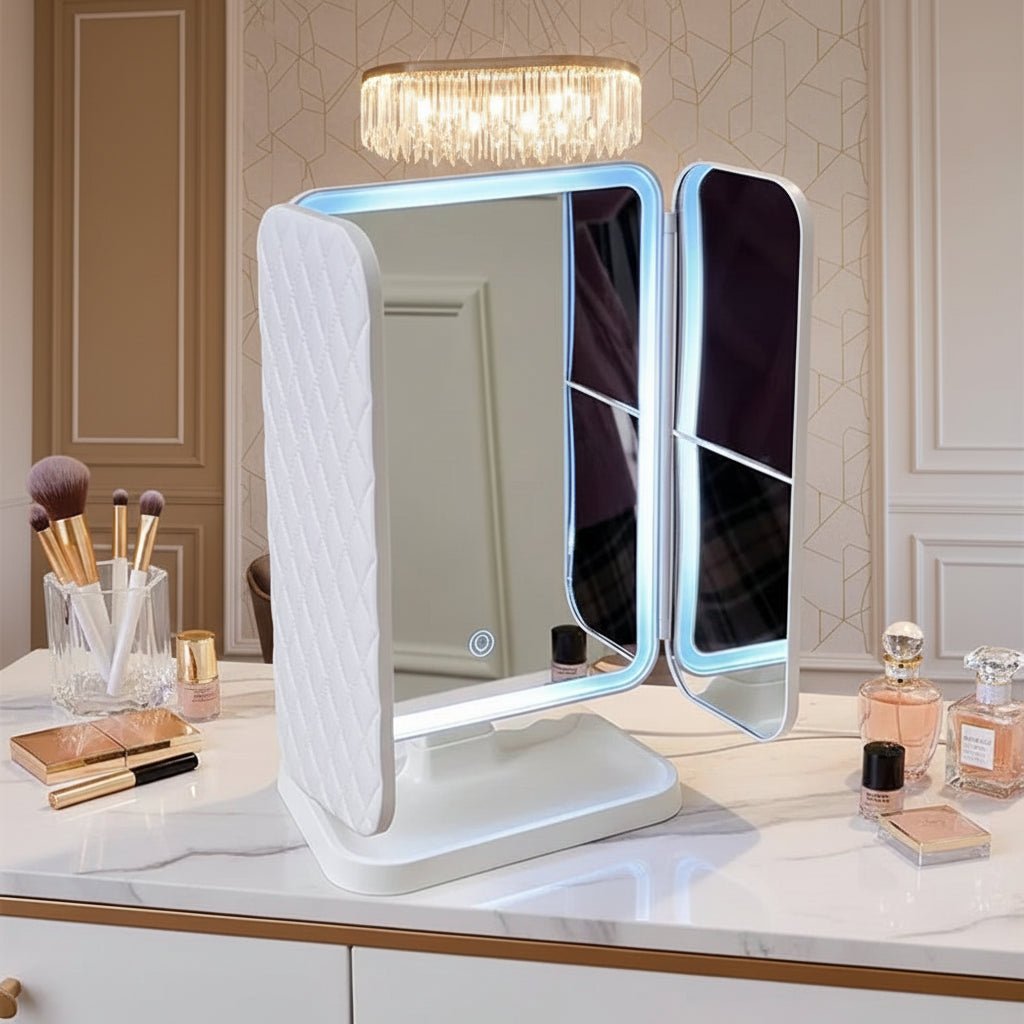 Miroir Maquillage LED Pliable avec Éclairage Réglable et Angle Ajustable 0