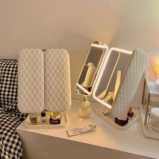 Miroir Maquillage LED Pliable avec Éclairage Réglable et Angle Ajustable 6