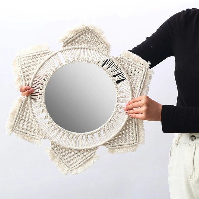 Miroir mural décoratif style macramé pour intérieur 0