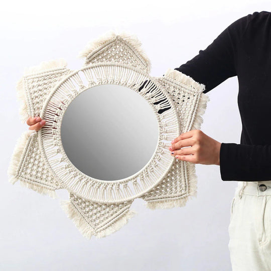 Miroir mural décoratif style macramé pour intérieur 0