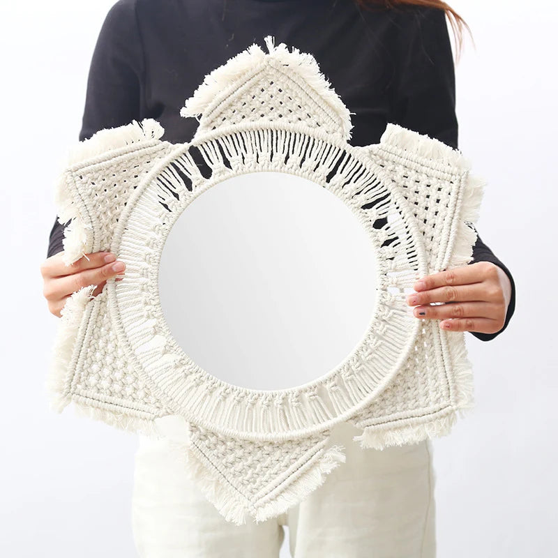 Miroir mural décoratif style macramé pour intérieur 2