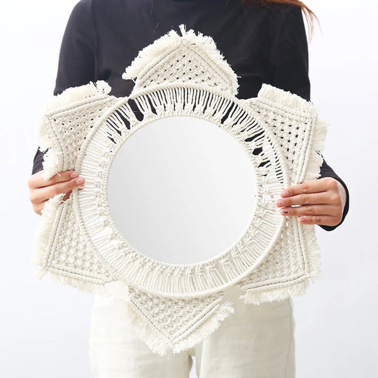 Miroir mural décoratif style macramé pour intérieur 2