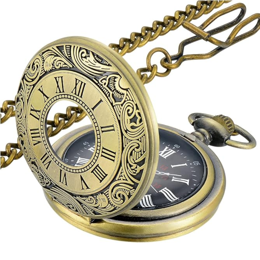 Montre à Gousset Ancienne Vintage Classique avec Chiffres Romains et Chaîne 37 cm 0