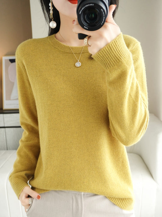 Pull en Laine Femme Col Rond en Laine Mérinos Manches Longues