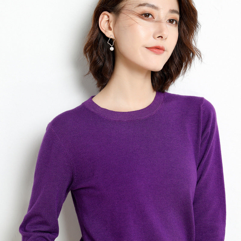 Pull en Laine Femme Col Rond en Laine Mérinos Manches Longues